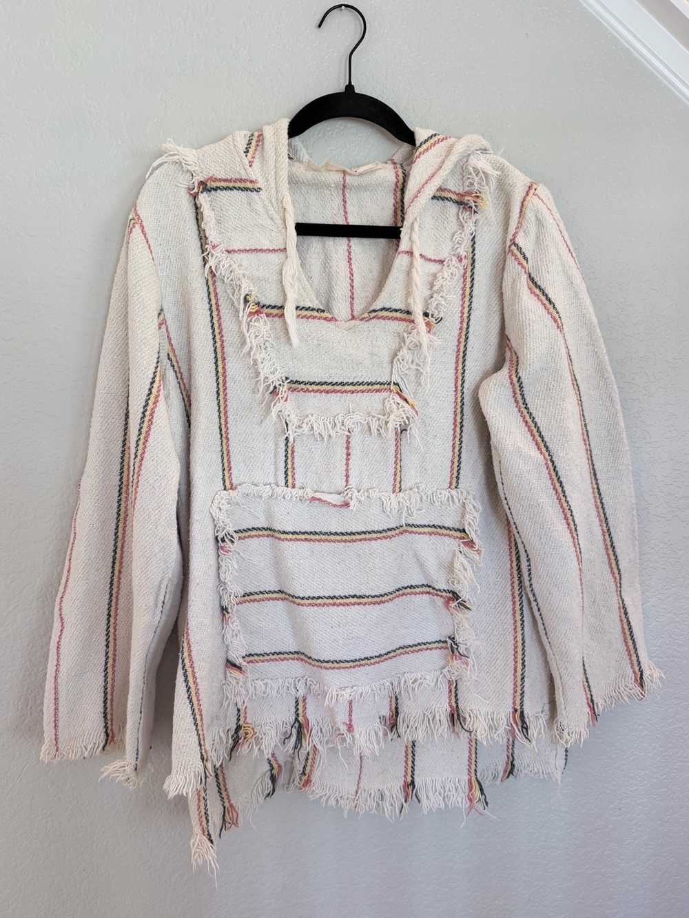 Jen’s Pirate Booty Woven Striped Hooded Pullover Fringe Hem P/S